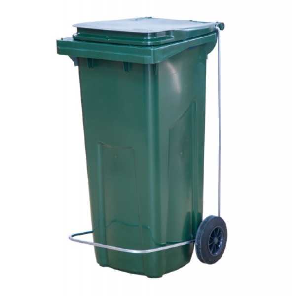 Бак д/отходов 120л/55*45*96 см. зеленый,  с крышкой на колёсах с педалью,  РОССИЯ