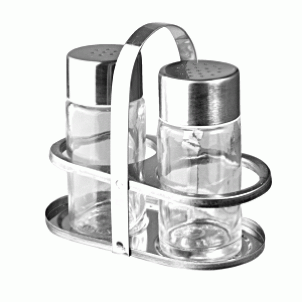 Набор соль/перец на подставке сталь нерж., стекло;  50мл;  , H=100, L=105, B=55мм;  серебрян., прозр.