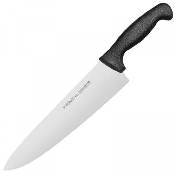 Нож поварской «Проотель» сталь нерж., пластик;  , L=380/240, B=55мм;  черный,  металлич.