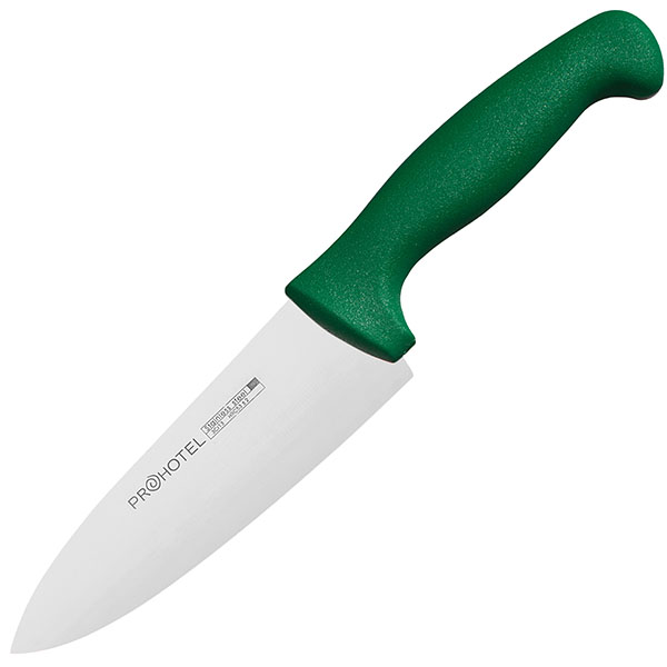Нож поварской «Проотель» сталь нерж., пластик;  , L=290/150, B=45мм;  зеленый,  металлич.