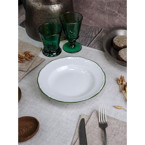 Тарелка глубокая d=22см,  зеленый кант,  
