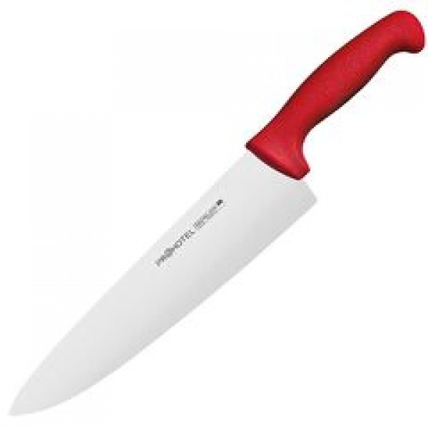 Нож поварской «Проотель» сталь нерж., пластик;  , L=380/240, B=55мм;  красный,  металлич.
