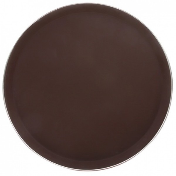 Поднос d=35, 5см прорезиненный круглый коричневый,  PROHOTEL