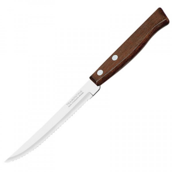 Нож д/стейка с дерев.ручкой сталь нерж.;  l=21/11, 3см/b=8cм;  металлич.