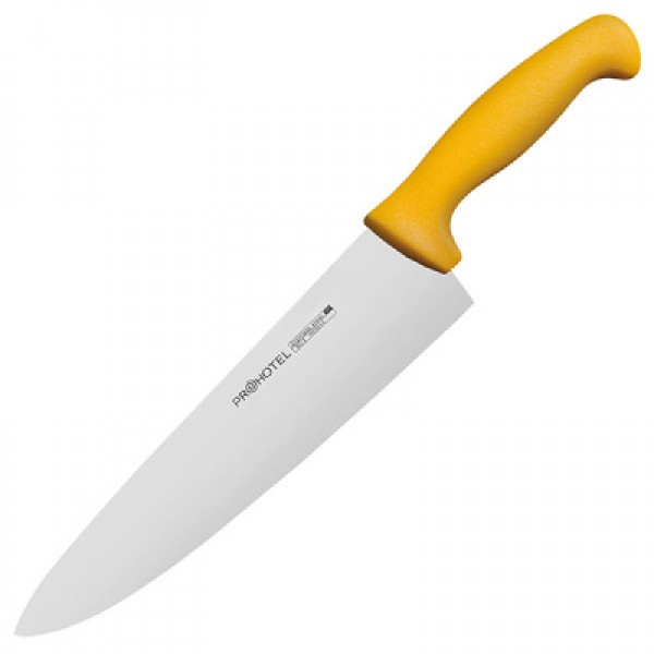 Нож поварской «Проотель» сталь нерж., пластик;  , L=380/240, B=55мм;  желтый, металлич.